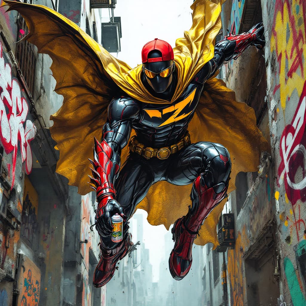 AI generated: hyper realistic of A BLACKMAN in a red baseball cap backwards, yellow sunglasses, in a black and red...