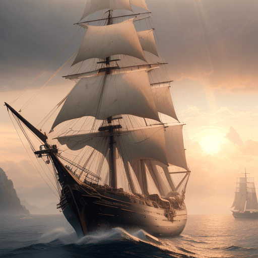 AI generated: Photo of a ultra realistic sailing ship, dramatic light, pale sunrise, cinematic lighting, battered,...
