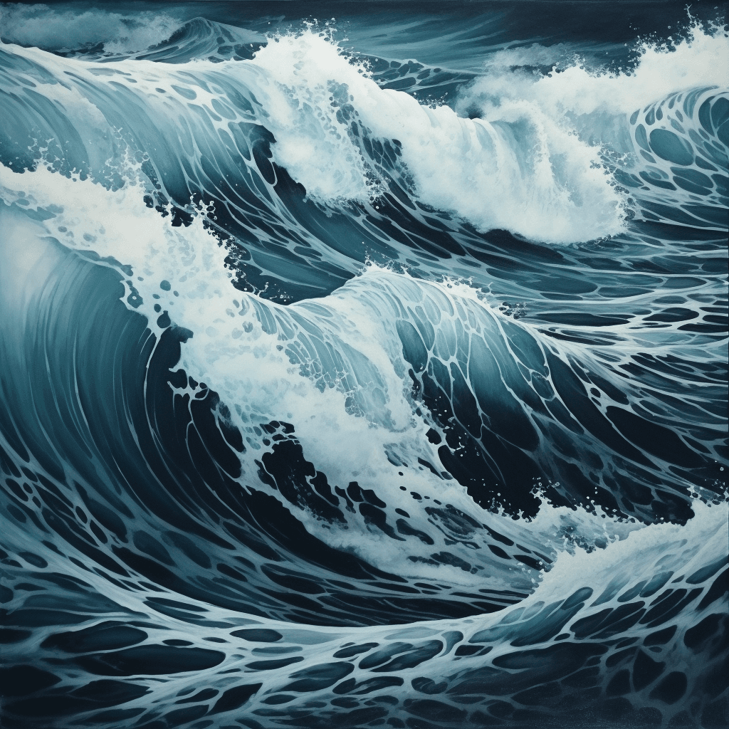 AI generated: A swirling vector of waves crashing, with dynamic motion patterns, in shades of blue and white, in a...