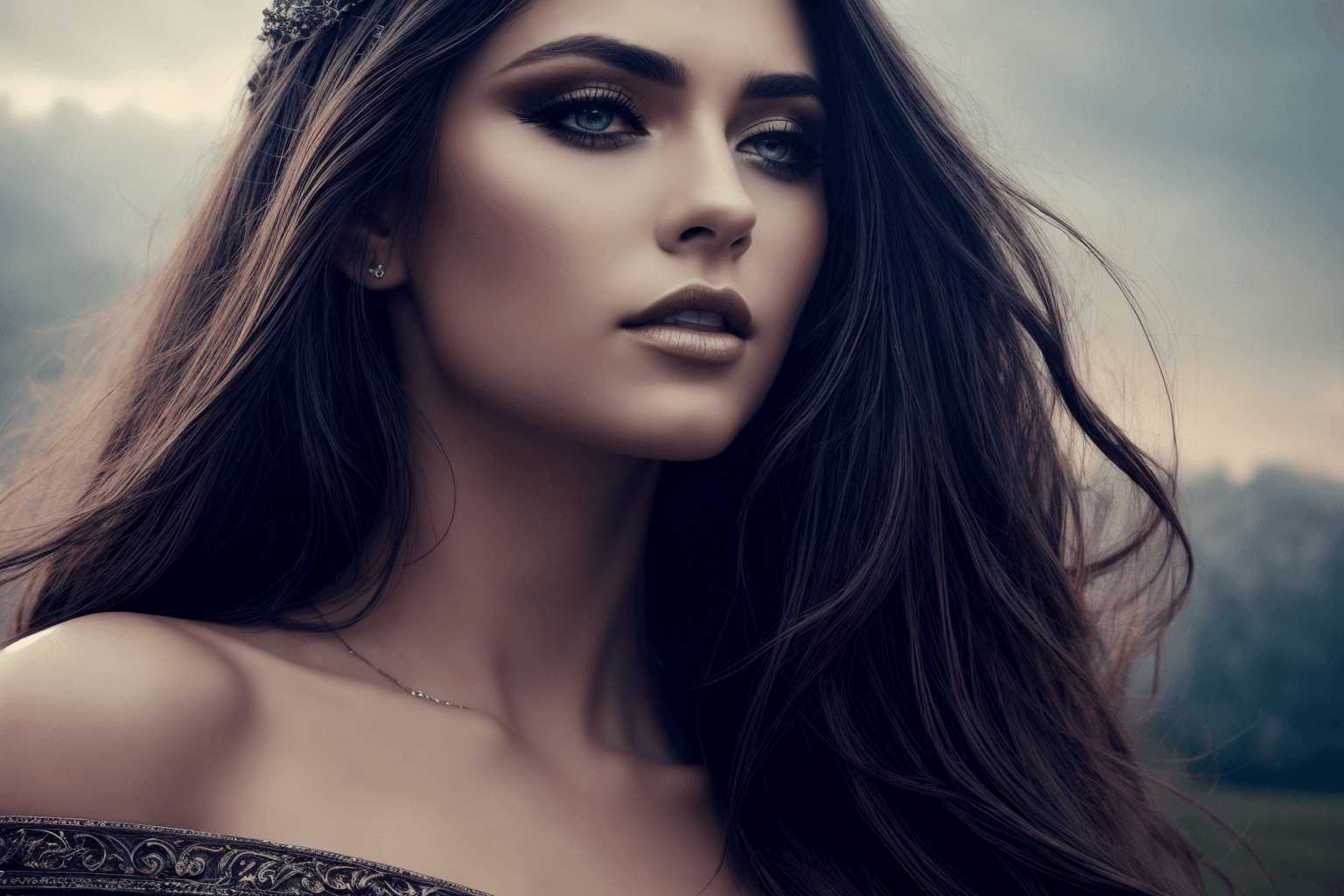 AI generated: Beautiful pagan druid, stonehenge, ritual, Victoria Frances, luis royo, (french:0. 3, italian:, Roma...