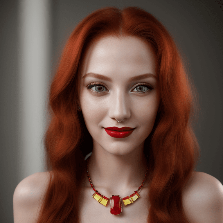 AI generated: hyper realistic headshot photo of a 20 year old stylish, woman,  elegant, long red hair, slim, skinn...