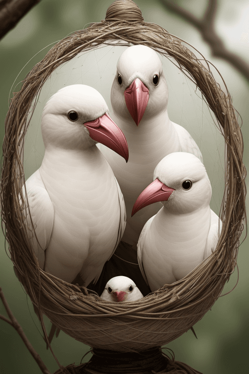 AI generated: A delicate, woven sphere cradles a trio of beaked, downy recipients, their gaping mouths a testament...