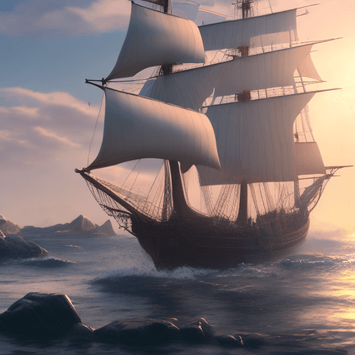 AI generated: Photo of a ultra realistic sailing ship, dramatic light, pale sunrise, cinematic lighting, battered,...