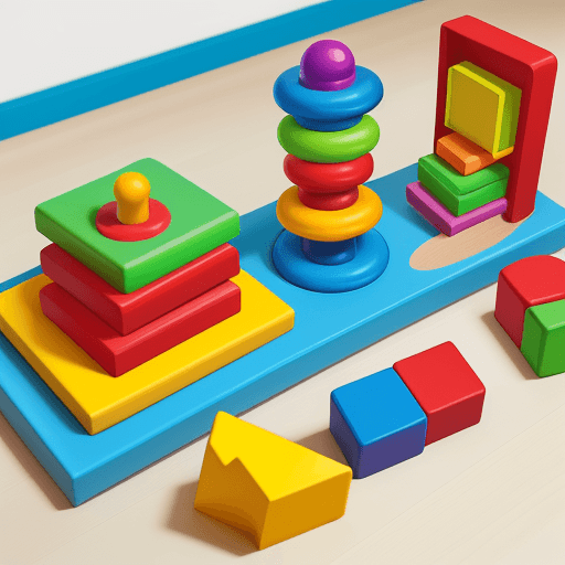 AI generated: The image showcases a diverse array of educational toys carefully arranged on a flat surface. These ...