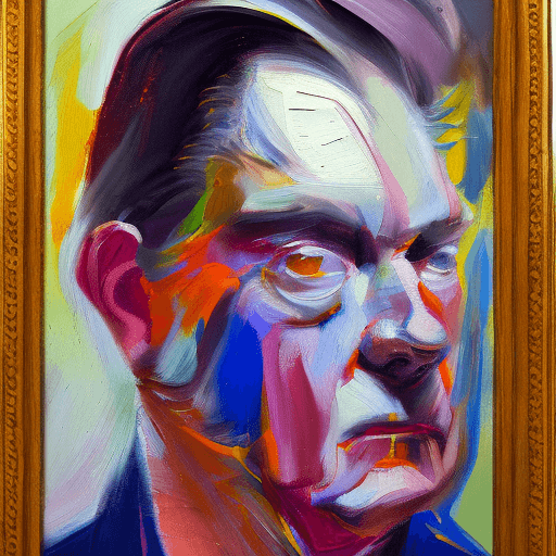 AI generated: an oil painting, wide angle of a man in the style of Willem de Kooning, Francis Bacon, colorful, hig...