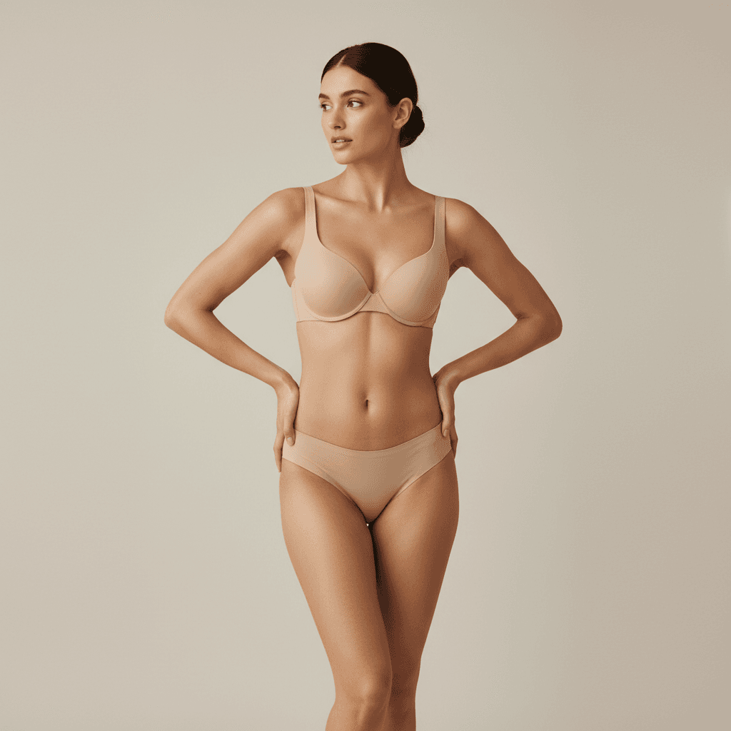 AI generated:  "A hyper-realistic, ultra-detailed full-body depiction of the same woman (173 cm) with a tall, well...