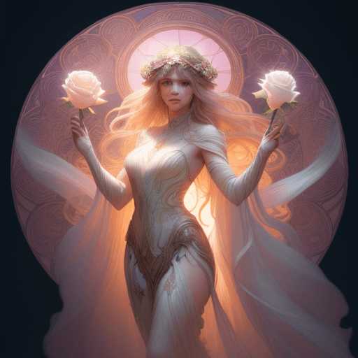 AI generated: mucha concept art:: women:soft natural volumetric cinematic:: perfect light:white glowing effects:: ...