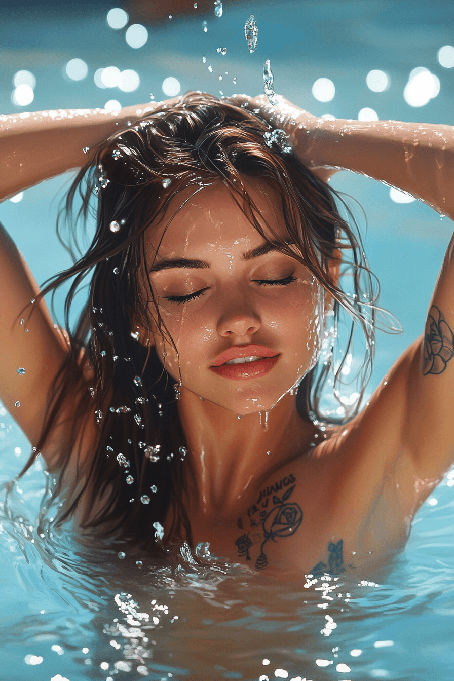 AI generated: An ultra-realistic scene of stunning Russian woman emerging from the sea with the water rippling at ...