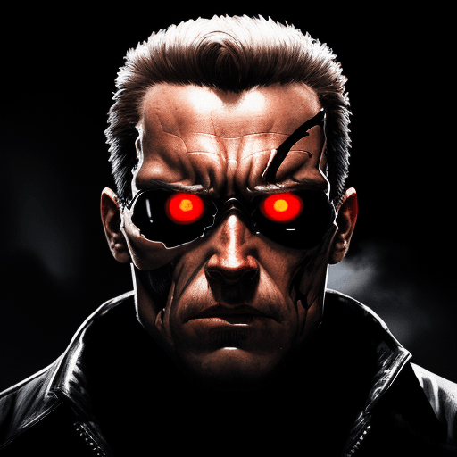 AI generated: Terminator T-800, atmosphere of darkness and horror, in the style of wallpaper portraits, realism, m...
