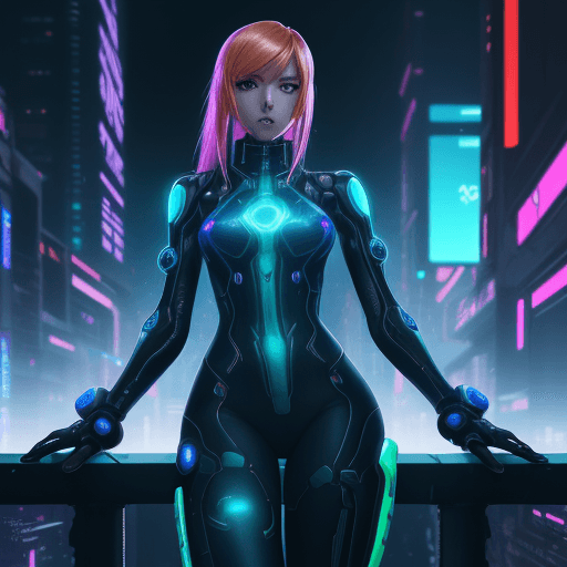 AI generated: A cyberpunk anime illustration of samus Aran, in a futuristic jacket, neon lights reflecting off her...