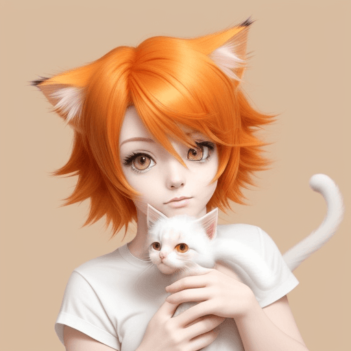 AI generated: adorable kitten, anime style, orange colour hair, clean, modern