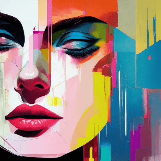 AI generated: an painting on the canvas of a woman in colorful tones, in the style of martin ansin, cracked, seren...