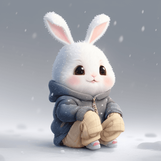 AI generated: Tiny cute and adorable bunny dressed in casual wear, sat on the ground in the snow,Pixar style, anth...