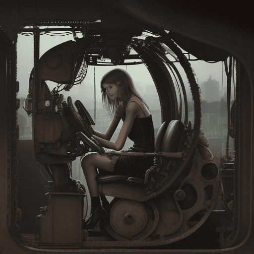 AI generated: charming various skinny  woman, 25 year old, She puts her chest in the 2 holes of the machine and sh...