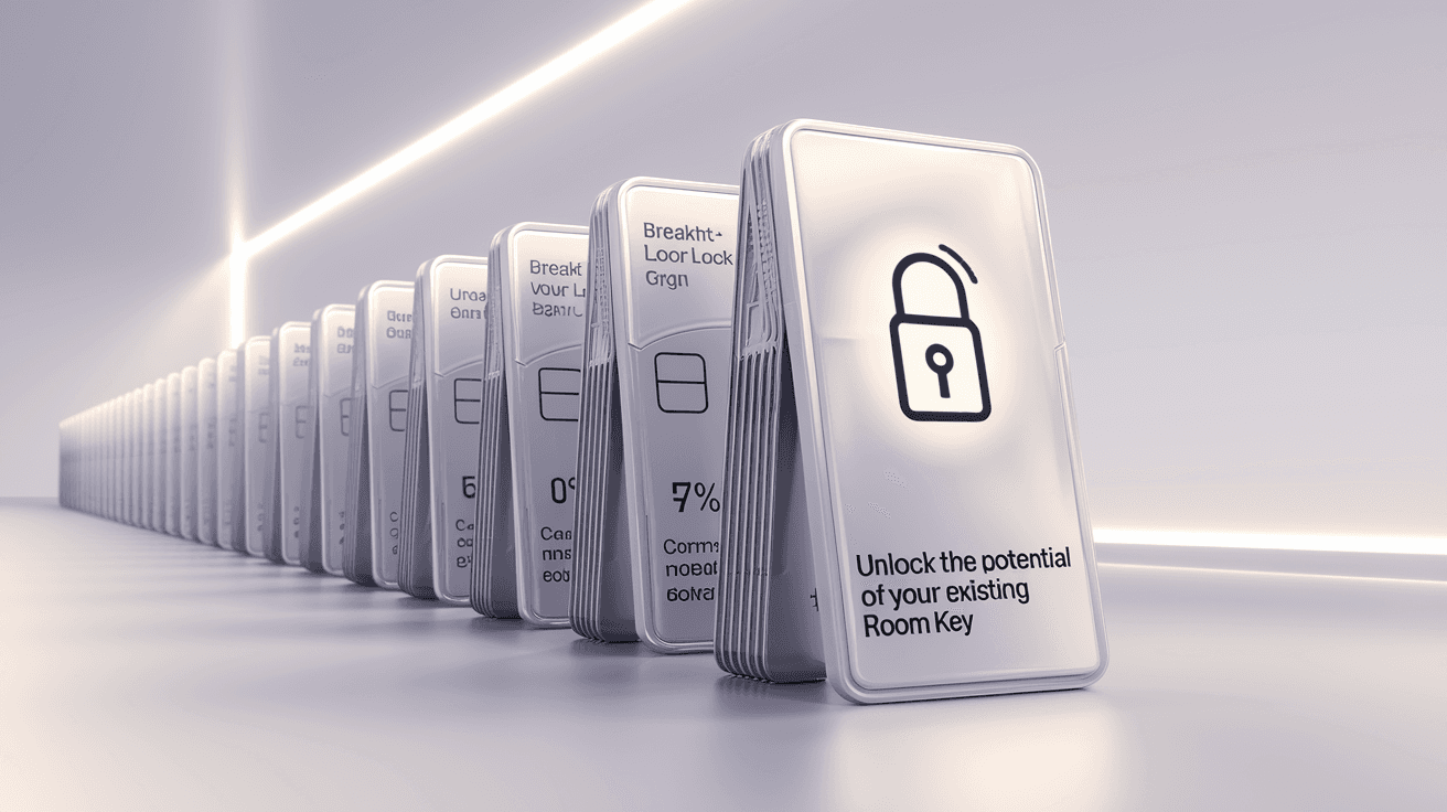 AI generated: **"A futuristic stack of digital key cards, arranged in a perfect horizontal line from left to right...
