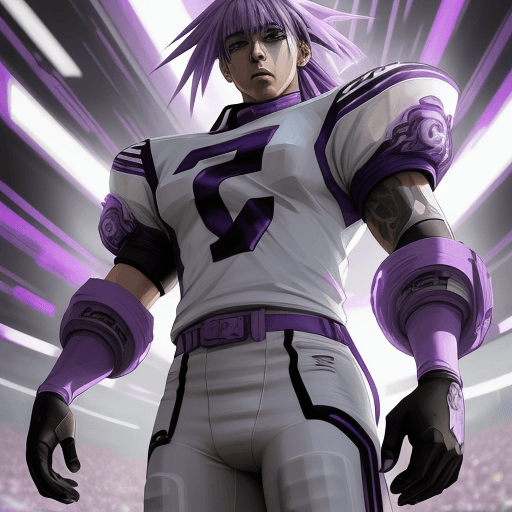 AI generated: anime characters wearing football uniforms, in cyberpunk style, dark white and light purple, precise...