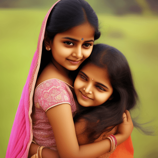 AI generated: A beautiful cute indian girl hugging a horse face