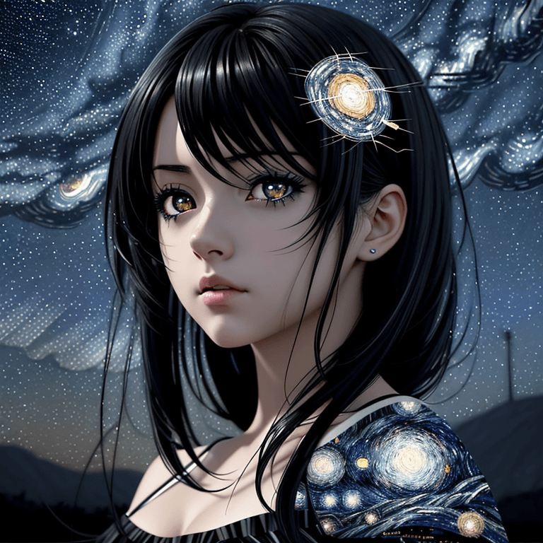 AI generated: The image is a scene from an anime with a starry night background, showing a close-up of a girl with...