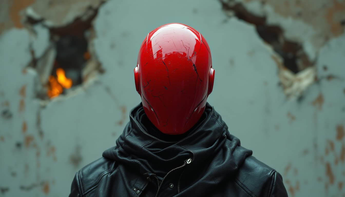 AI generated: In an apocalyptic and devastated urban setting, a humanoid robot stands in front of a partially dest...