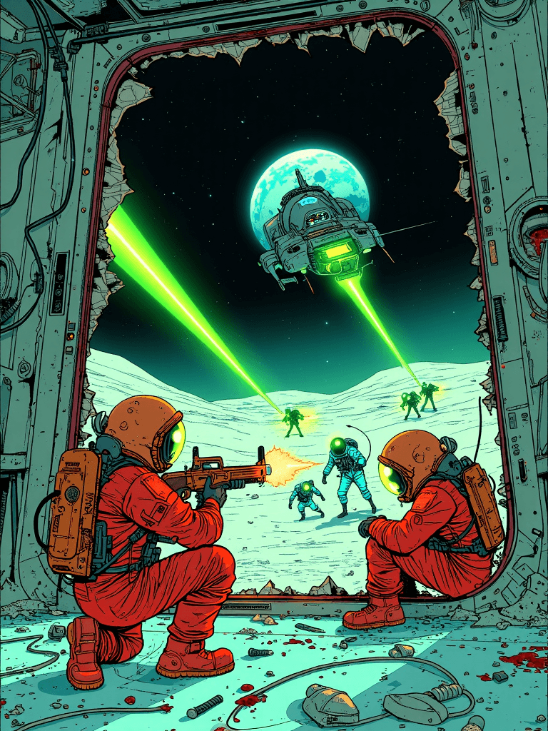 AI generated: A gritty, comic-style illustration filled with tension and despair, capturing the astronauts’ last s...