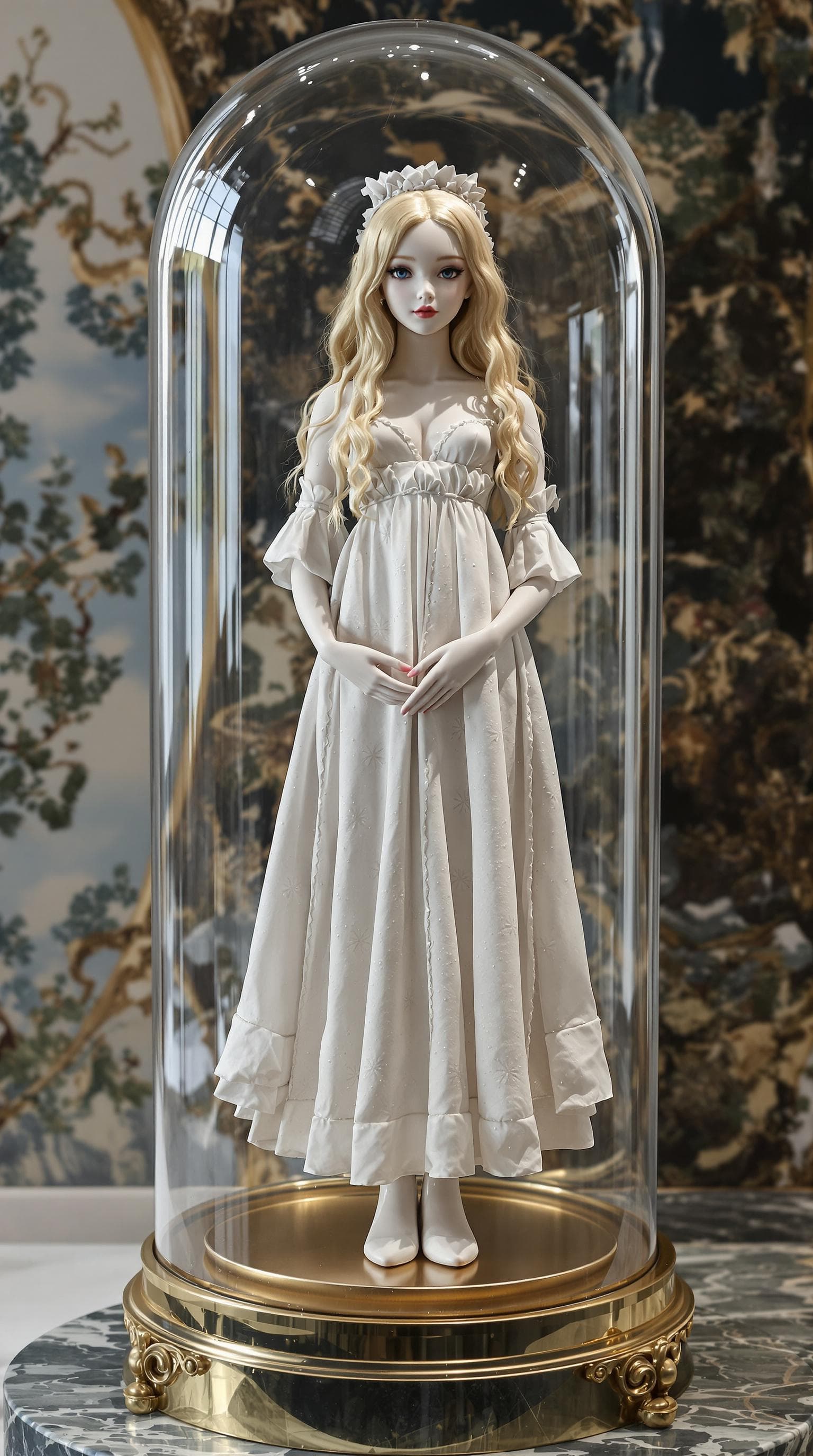 AI generated: professional photo of the most beautiful porcelain figurine girl in the world, (age 13), (standing o...