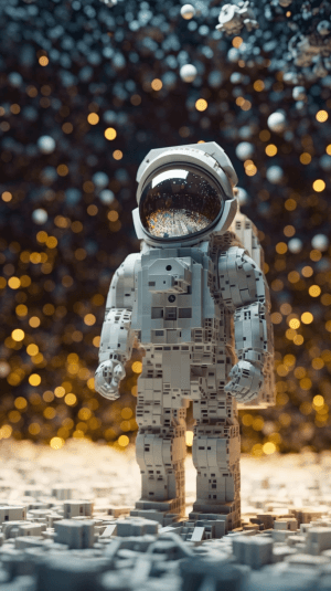 AI generated: 3D, an astronaut, observing, awe-inspiring, in outer space, during starry night, with monochromatic ...