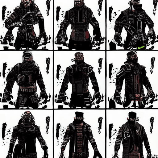 AI generated: concept art of a menacing cyberpunk blackops dude. Cyberpunk 2077 character design by Laurie Greasle...