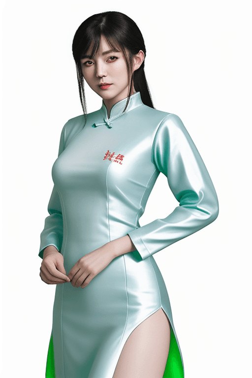 AI generated: 1 girl, solo, mature woman, character design, standing, simple white background, calligraphic, legin...