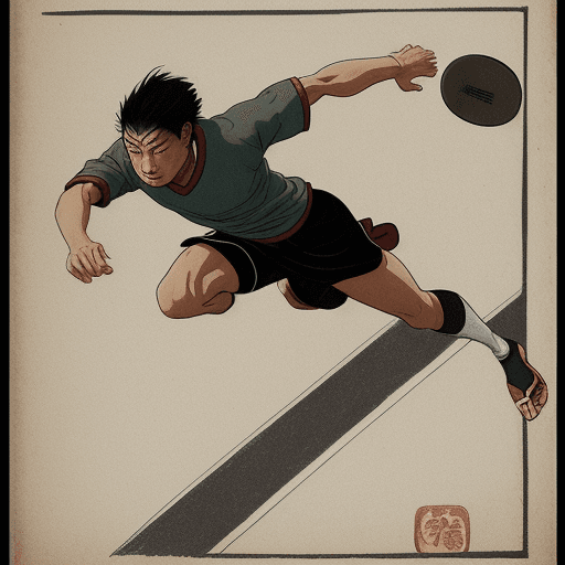 AI generated: an edo period ultimate frisbee player making a diving catch

