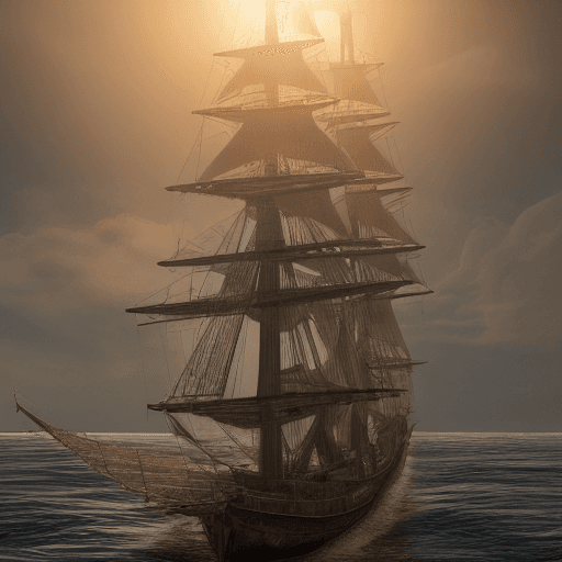 AI generated: Photo of a ultra realistic sailing ship, dramatic light, pale sunrise, cinematic lighting, battered,...