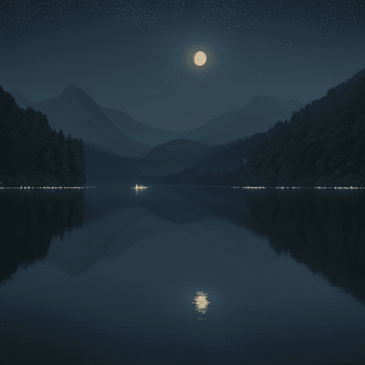 AI generated: "A serene night sky with shimmering stars, a full moon reflecting on a calm lake, surrounded by lush...