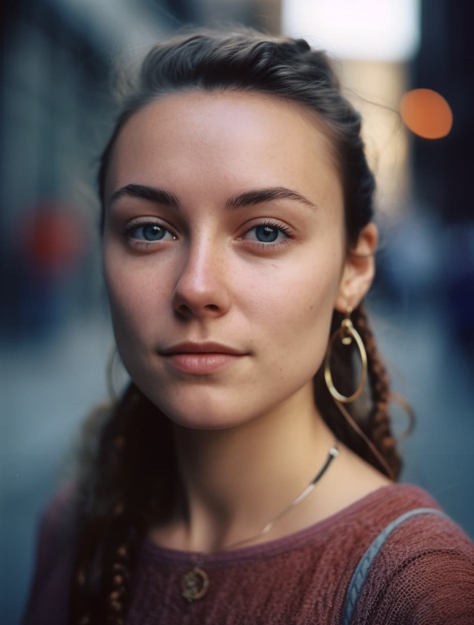 AI generated: female semi nuar perfect portrait, new york, medium format, fuji superia 400, iso 400, cinematic, ph...