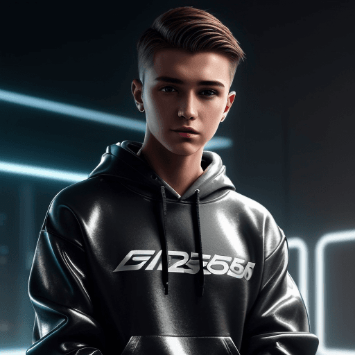 AI generated: a young man with short dark blonde hair dressed in casual hoodie, in the style of futuristic digital...