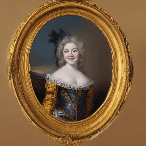 AI generated: baroque woman dressed as princess, smiling, mountain in background, (((full body visible) )), lookin...