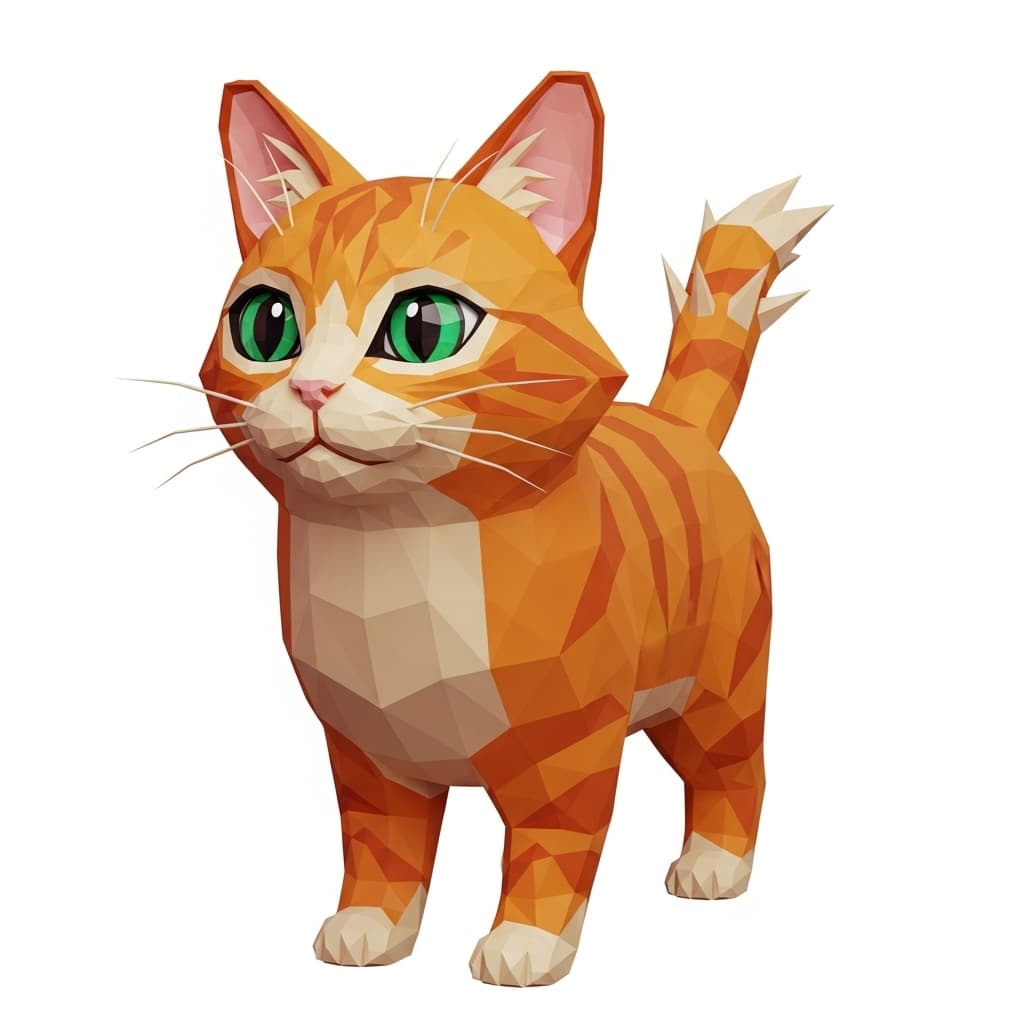 AI generated: A low-poly 3D character design of Cat