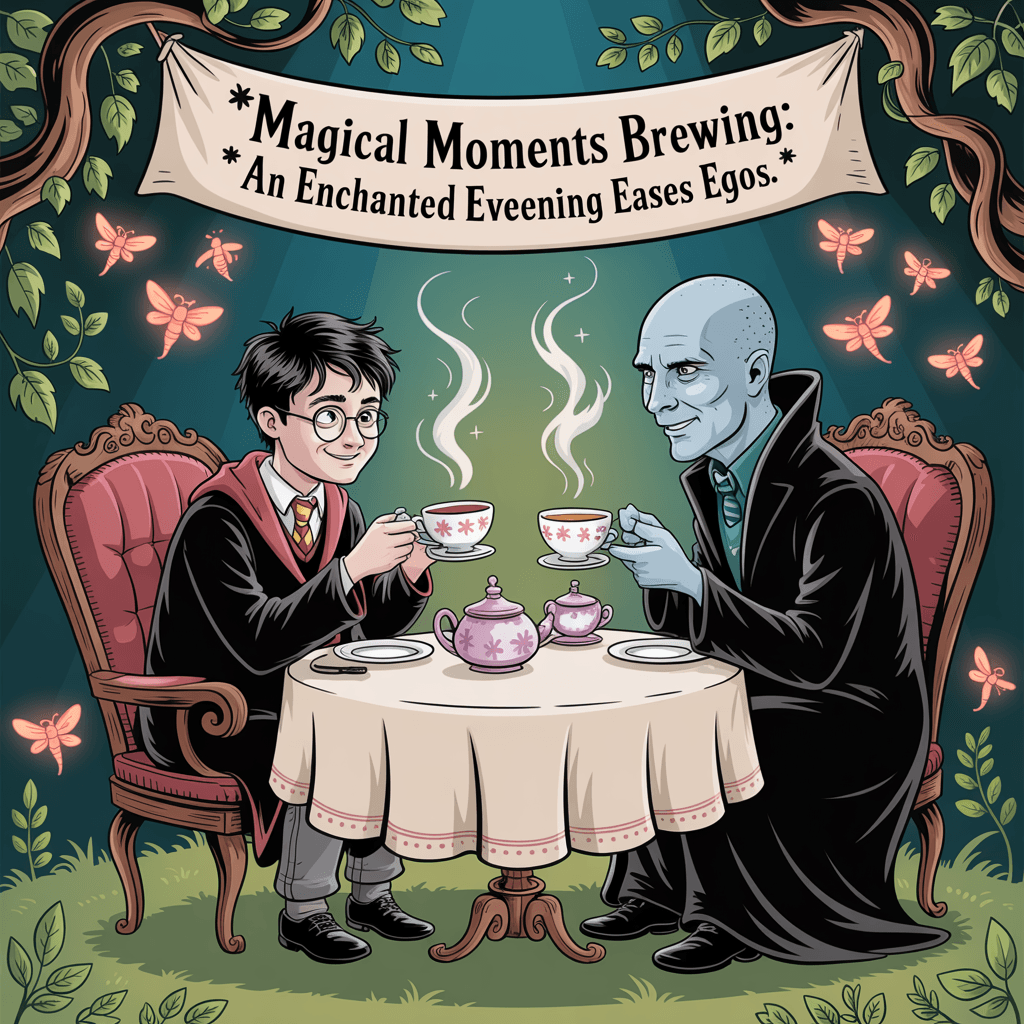 AI generated: Harry Potter and Voldemort having a tea party *Magical Moments Brewing: An Enchanted Evening Eases E...