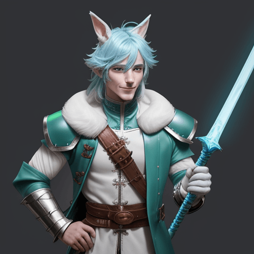AI generated: male d&d harengon, male dnd rabbitfolk:: white fur with light blue tipped ears, bright blue shoulder...