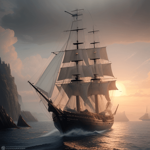 AI generated: Photo of a ultra realistic sailing ship, dramatic light, pale sunrise, cinematic lighting, battered,...