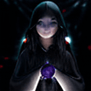 AI generated: immature girl with straight long black hair in a dark atmosphere wearing a black dress with a hood, ...