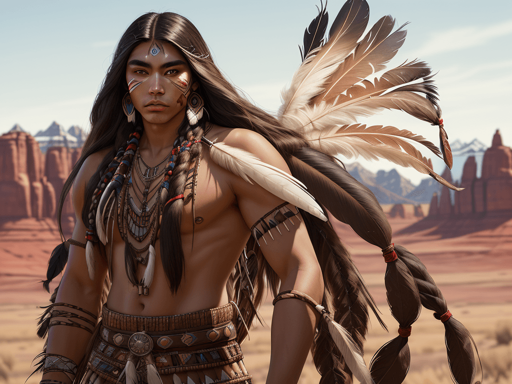 AI generated: mdjrny-v4 style portrait photograph of Madison Beer as Pocahontas, young beautiful native american m...