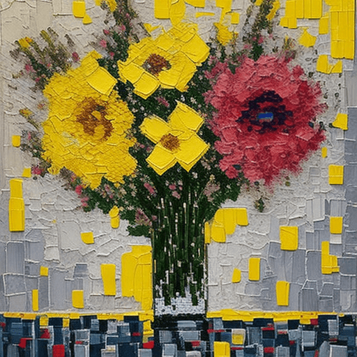 AI generated: abstract art painting of flowers in the style of pixelated portraits, cracked, oversized portraits, ...