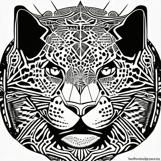 AI generated: A detailed vector illustration of a jaguar head with symmetrical perspective, in the style of a taro...