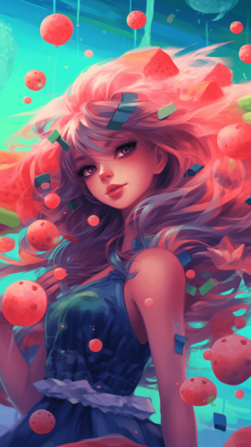 AI generated: A whimsical illustration, anime playful watermelon bouncing and splashing, beach-air, inspired by Ch...