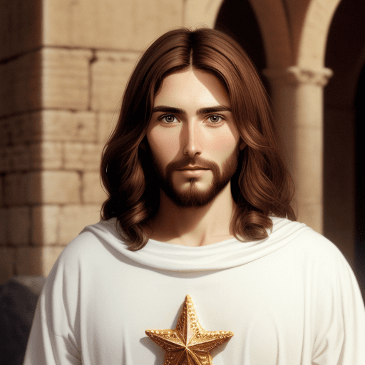 AI generated: Jesus Christ age 29 , like a Jerusalem star , brown hair 