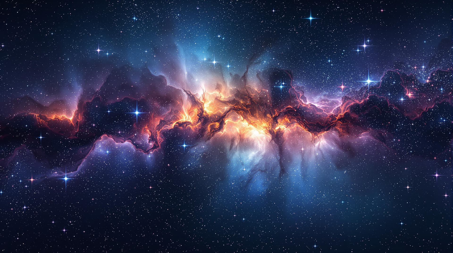 AI generated:  nebula with gaz and stars,in a waterfall landscape shape
