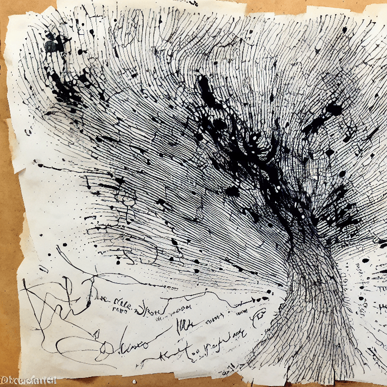 AI generated: Ink illustration,  paranoid, annotated, messy, disorganized, with Anatomical non -finished drawing, ...