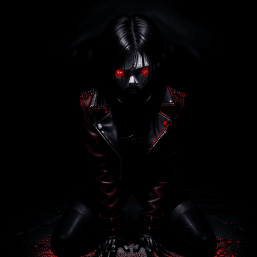 AI generated: alone in the darkness, broken, kneeling and looking down, full body, no face, (psychopathic:0.8) , b...