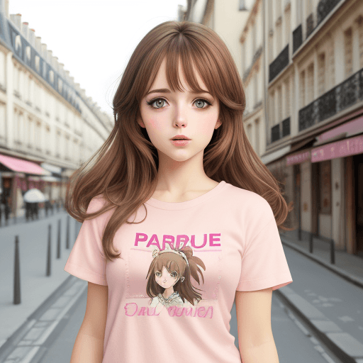 AI generated: white girl,cute,brown hair ,pink sweetshirt,paris background,anime style, hd