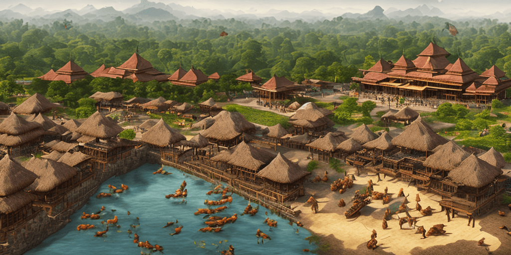 AI generated: Old Kingdom of Malaya, Malay Sultanate Palace and Cities with people and citizen gather around, With...