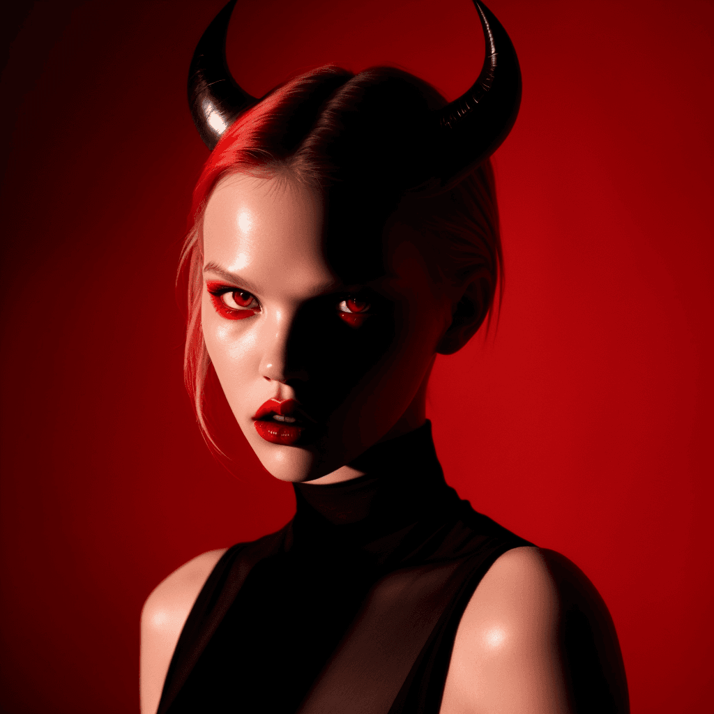 AI generated: Shadow of female model against red background, demoncore aesthetic, sinister vibes, teasing, small h...